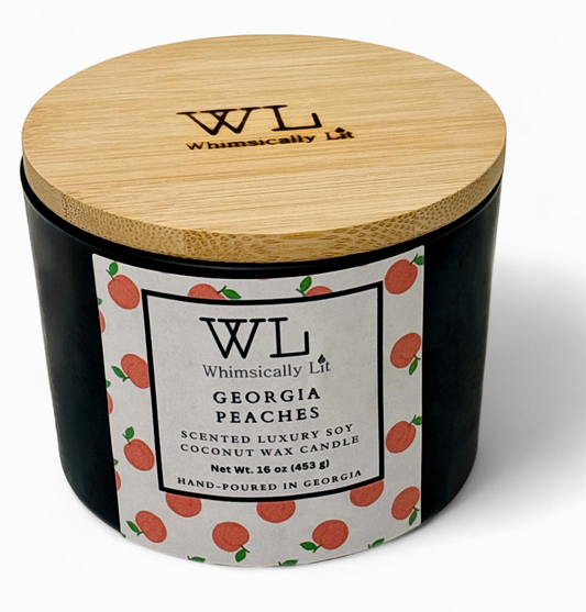 Whimsically Lit Georgia Peaches 3 Wick Coconut Soy Candle