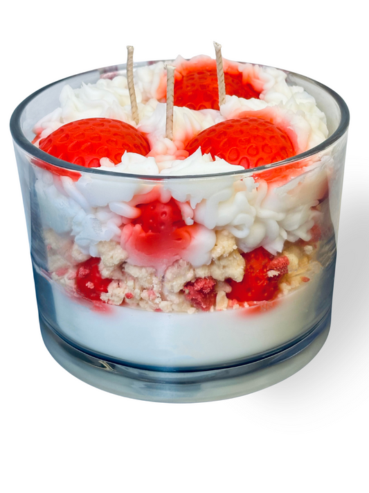 Whimsically Lit Strawberry Cream Delight 3 Wick Coconut Soy Candle