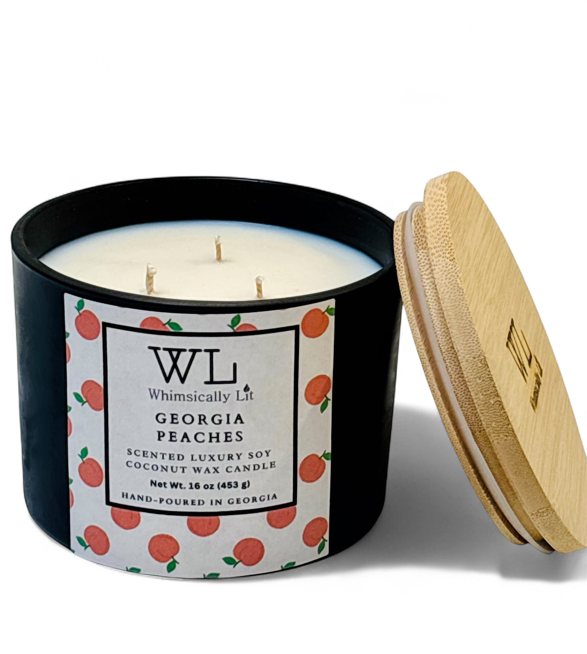 Whimsically Lit Georgia Peaches 3 Wick Coconut Soy Candle