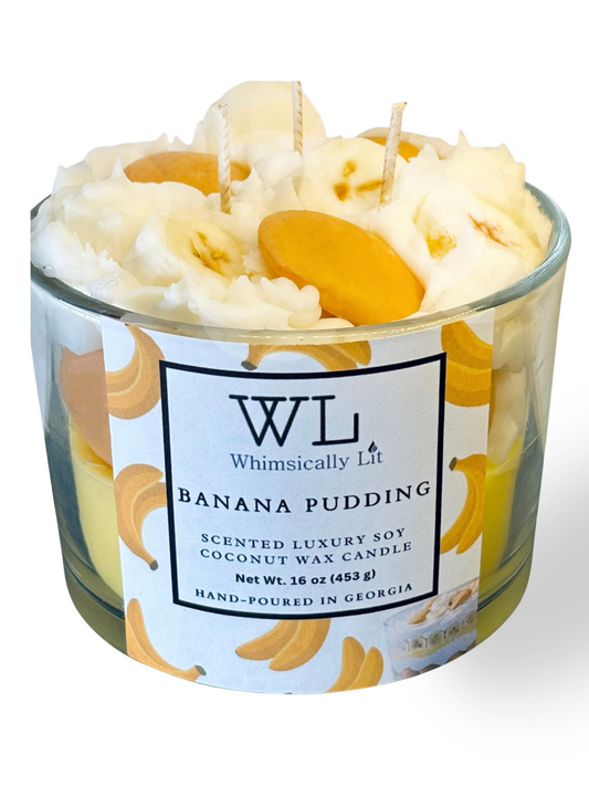 Whimsically Lit Banana Pudding 3 Wick Coconut Soy Candle