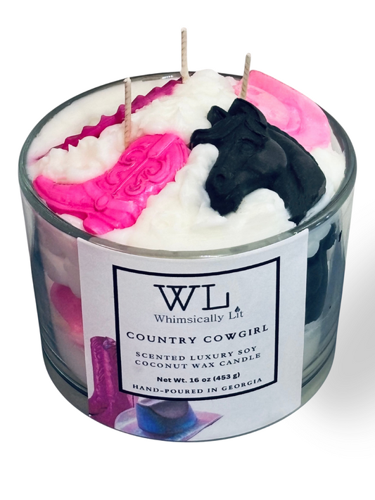 Whimsically Lit Country Cowgirl 3 Wick Coconut Soy Candle